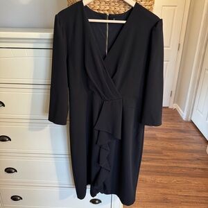 Julia Jordan Black Ruffle 3/4 Sleeve Knee Length  Sheath Dress